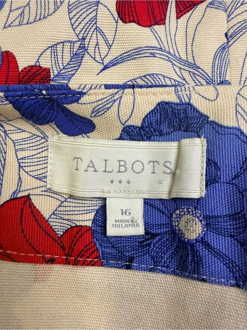 Talbots Red & Blue Floral Mini Skirt on Cream Back Zip Size 16 SKU A13 - Picture 4 of 7